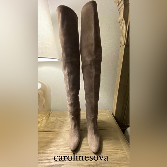 Authentic Stuart Weitzman Highland Boot Slate Suede Over the Knee Boots - Picture 2 of 8